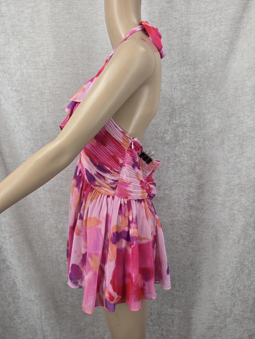 Boston Proper Pink Flowy Ruffle Trim Pleated Halter Top Blouse Fairycore - Picture 3 of 9